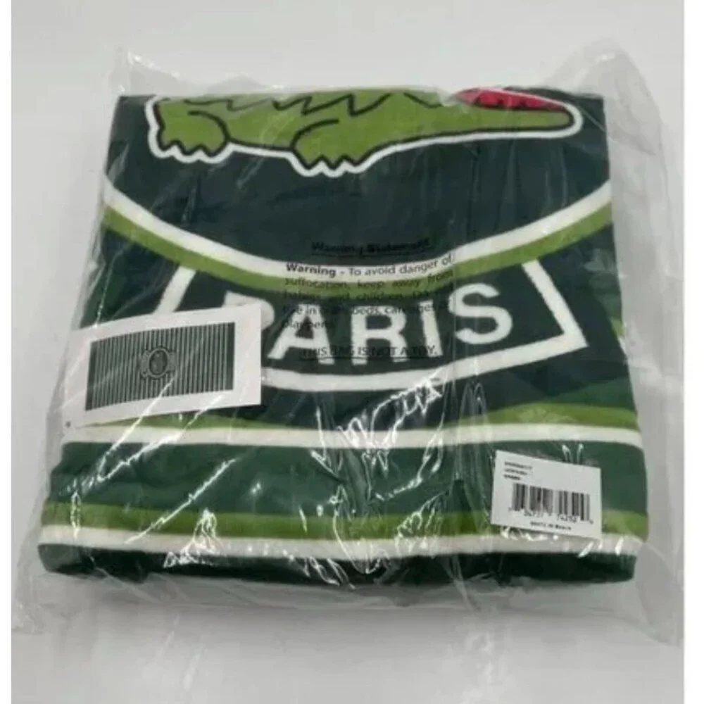 NIP Lacoste Paris Croc Logo Beach Towel Green Striped 36x72 Cotton Velour Pool